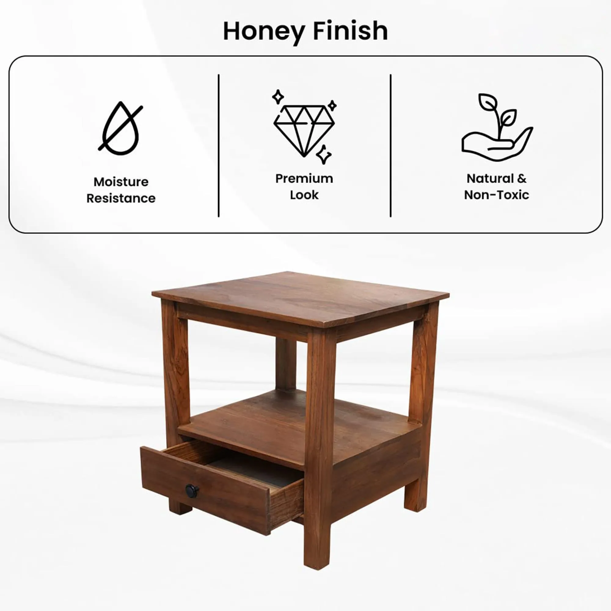 Kuber Industries Sturdy & Durable Sheesham Wood Bed Side Table for Bedroom | Honey Finish End Corner Table for Living Room, Home & Offices with Storage Drawer | Home Furniture Items | Brown