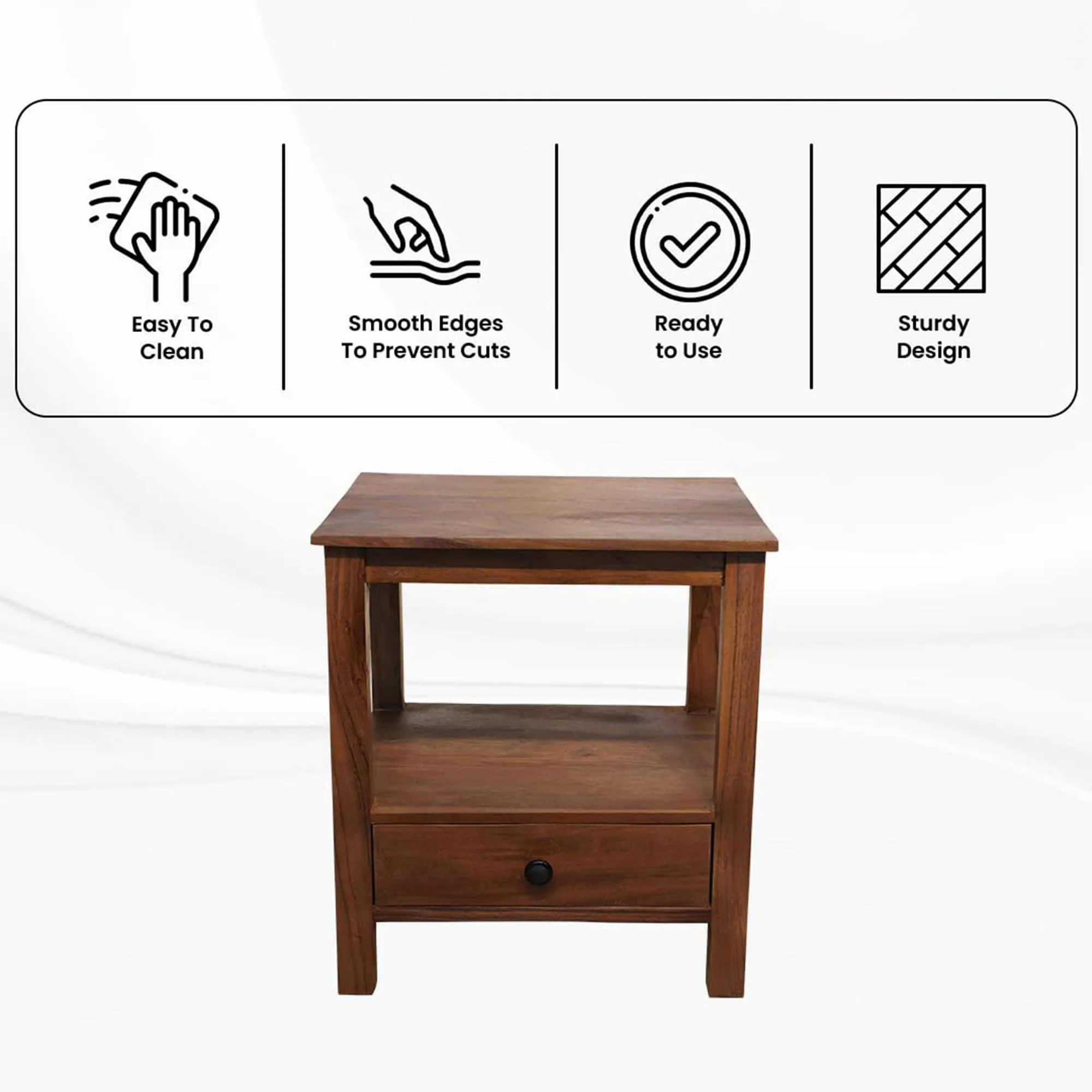 Kuber Industries Sturdy & Durable Sheesham Wood Bed Side Table for Bedroom | Honey Finish End Corner Table for Living Room, Home & Offices with Storage Drawer | Home Furniture Items | Brown