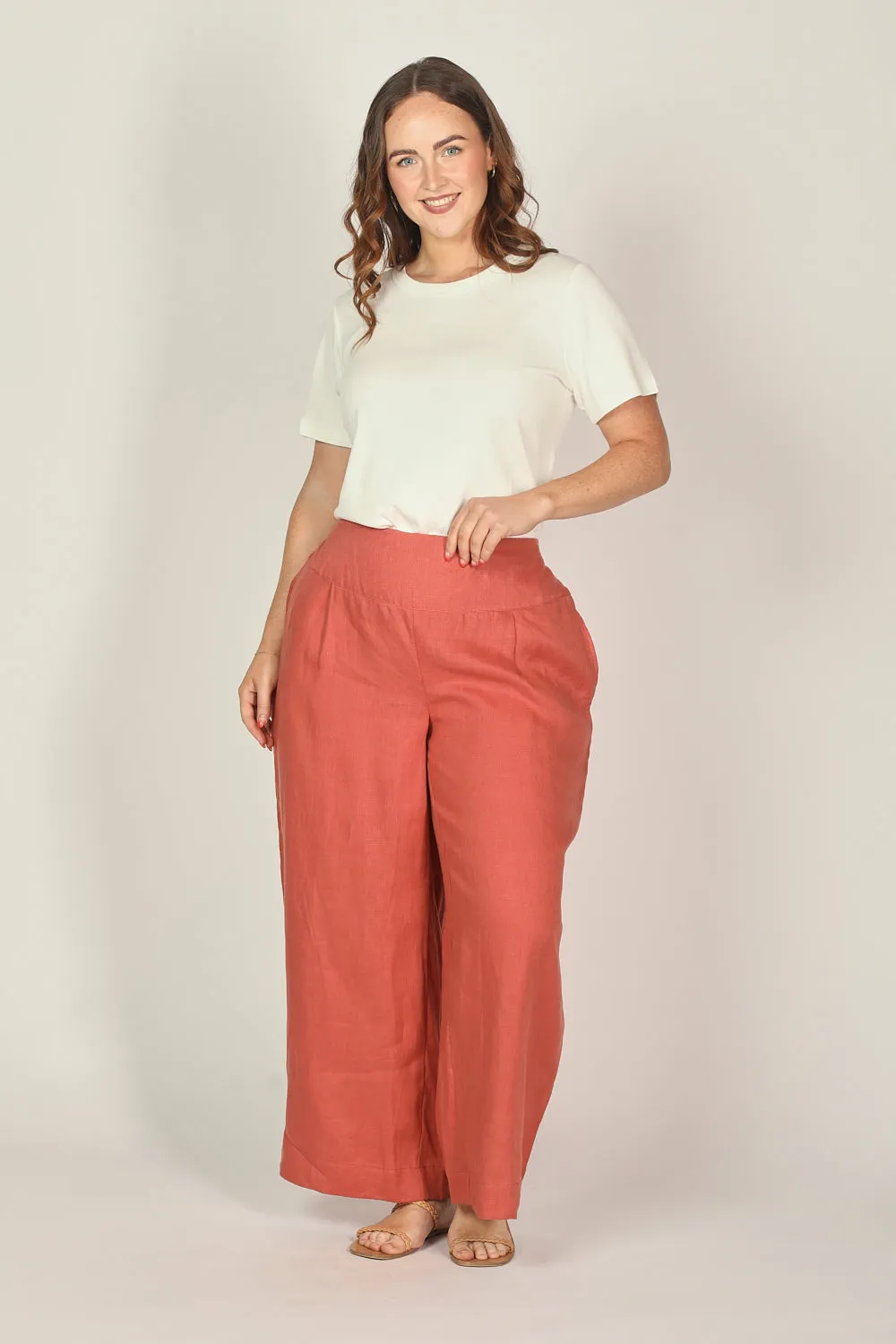 Liliana Linen Wide Leg Pant in Desert Rose