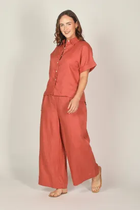 Liliana Linen Wide Leg Pant in Desert Rose