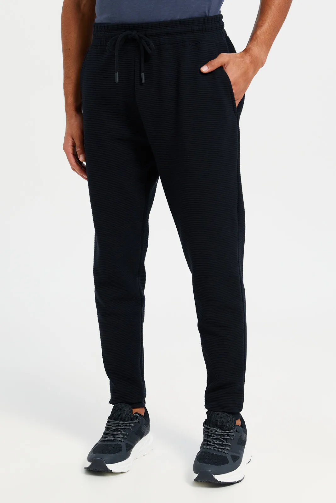 Men Black Ribbed Jogger Pants