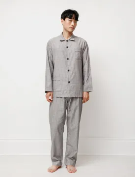 Mens Pyjama Set Grey Cotton Plaid