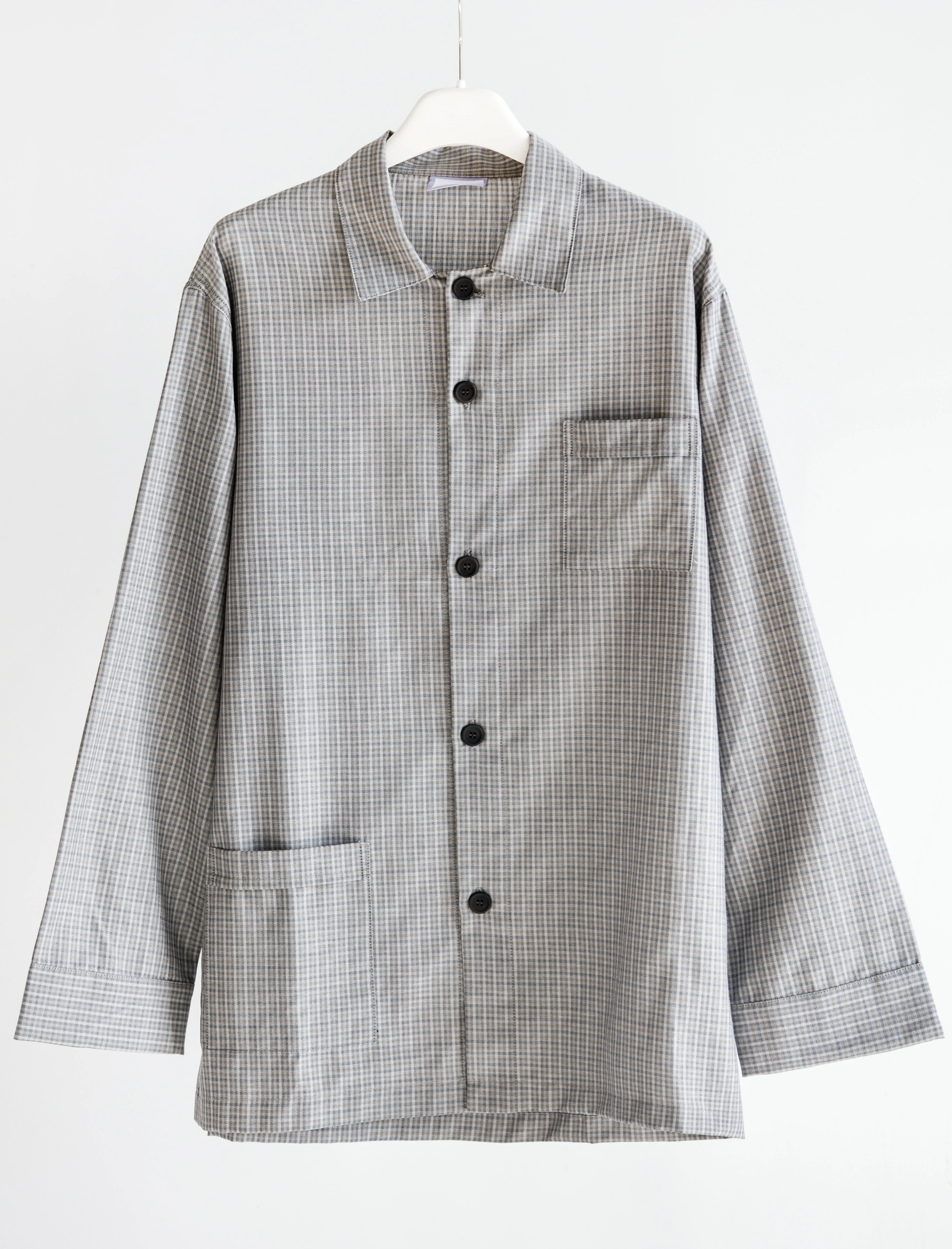 Mens Pyjama Set Grey Cotton Plaid