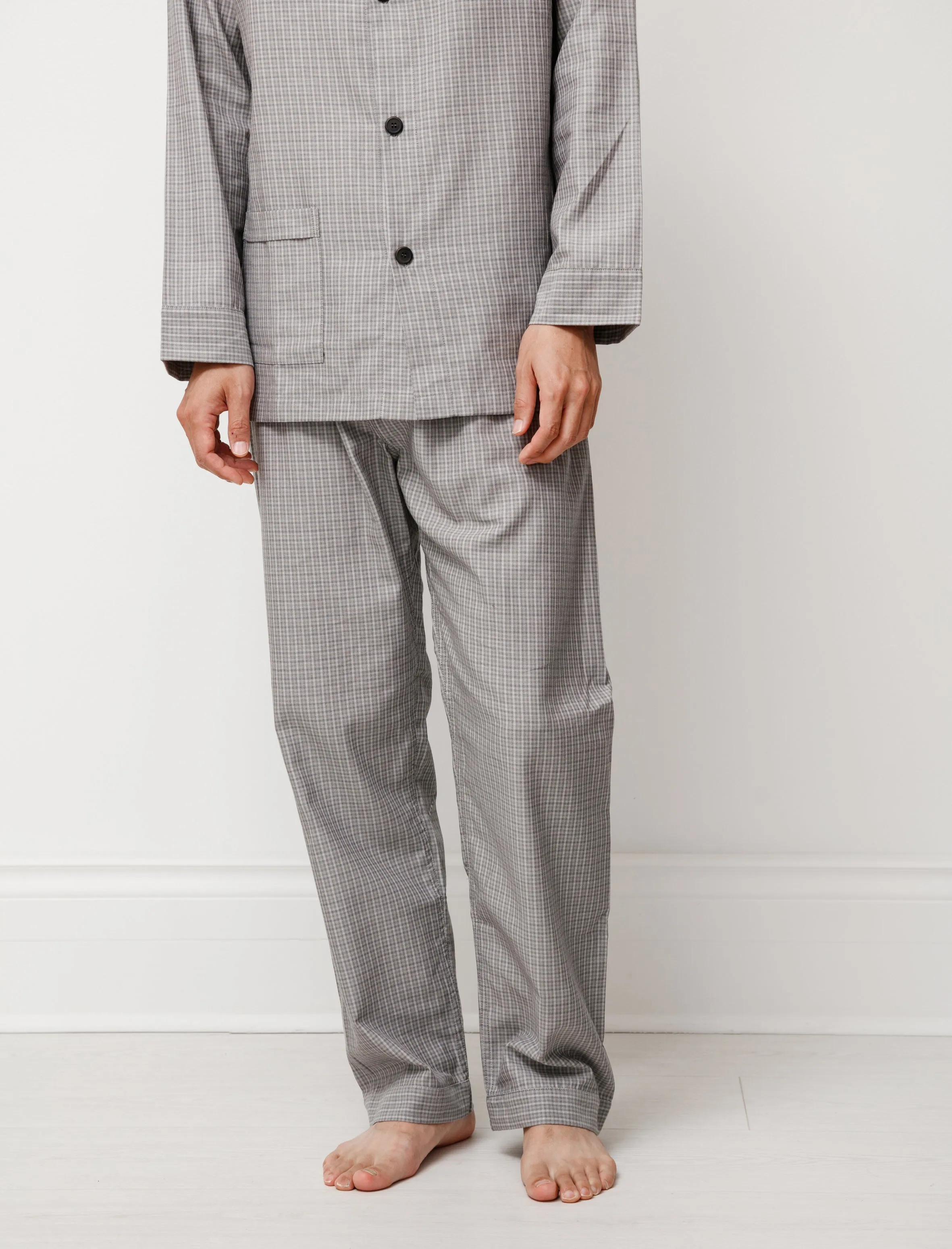 Mens Pyjama Set Grey Cotton Plaid