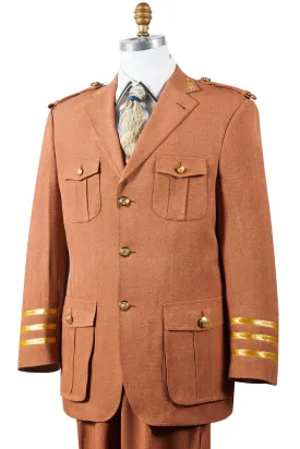 Military Style Tri-Stripe Cuff Wool 2pc Zoot Suit Set - Rust