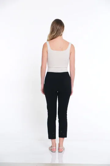 Pants - Women - Ankle with Front pockets - Black - Cirlces in botton of leg - M14707PM