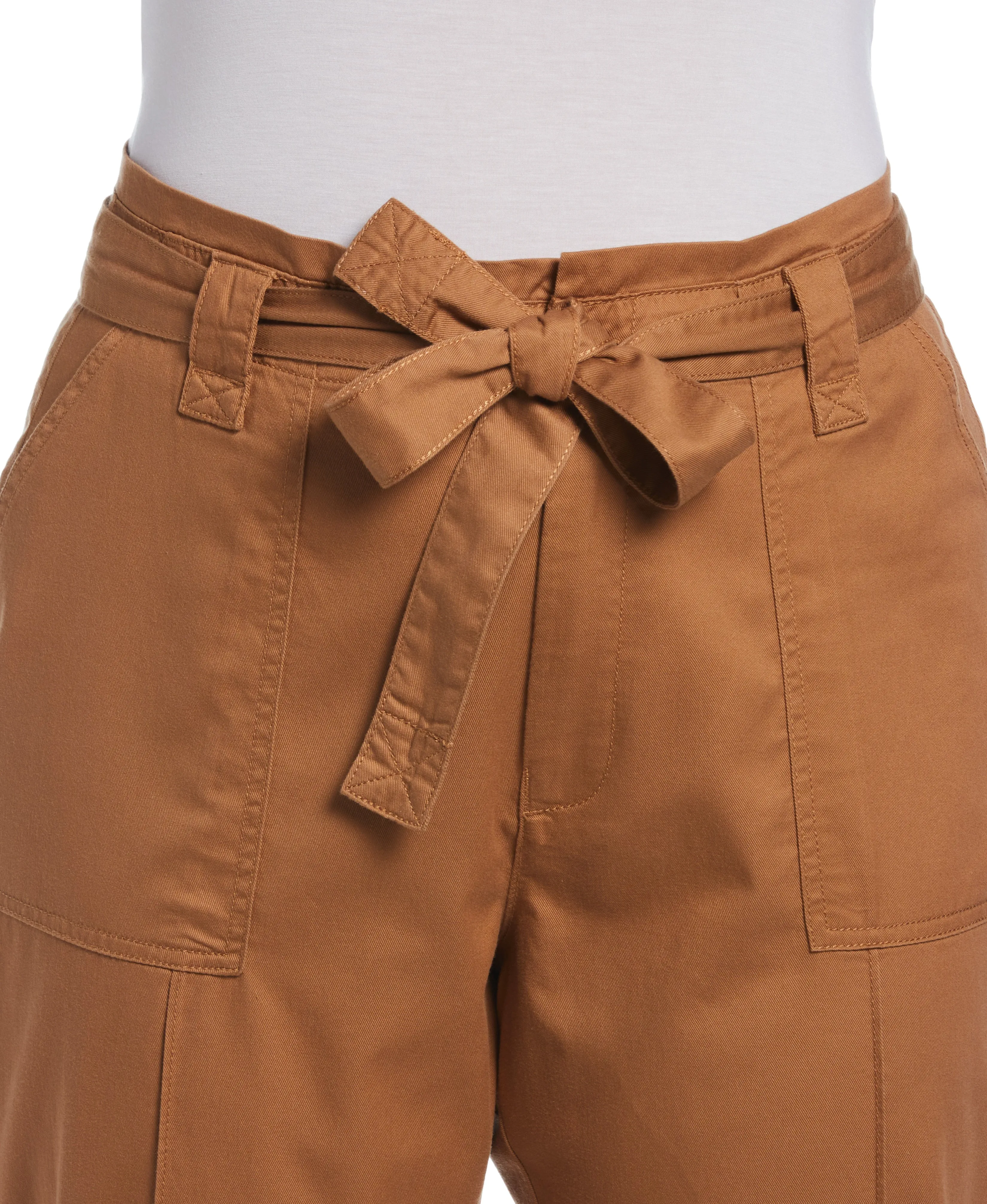 Plus Size Twill Crop Pant with Removable Tie Belt