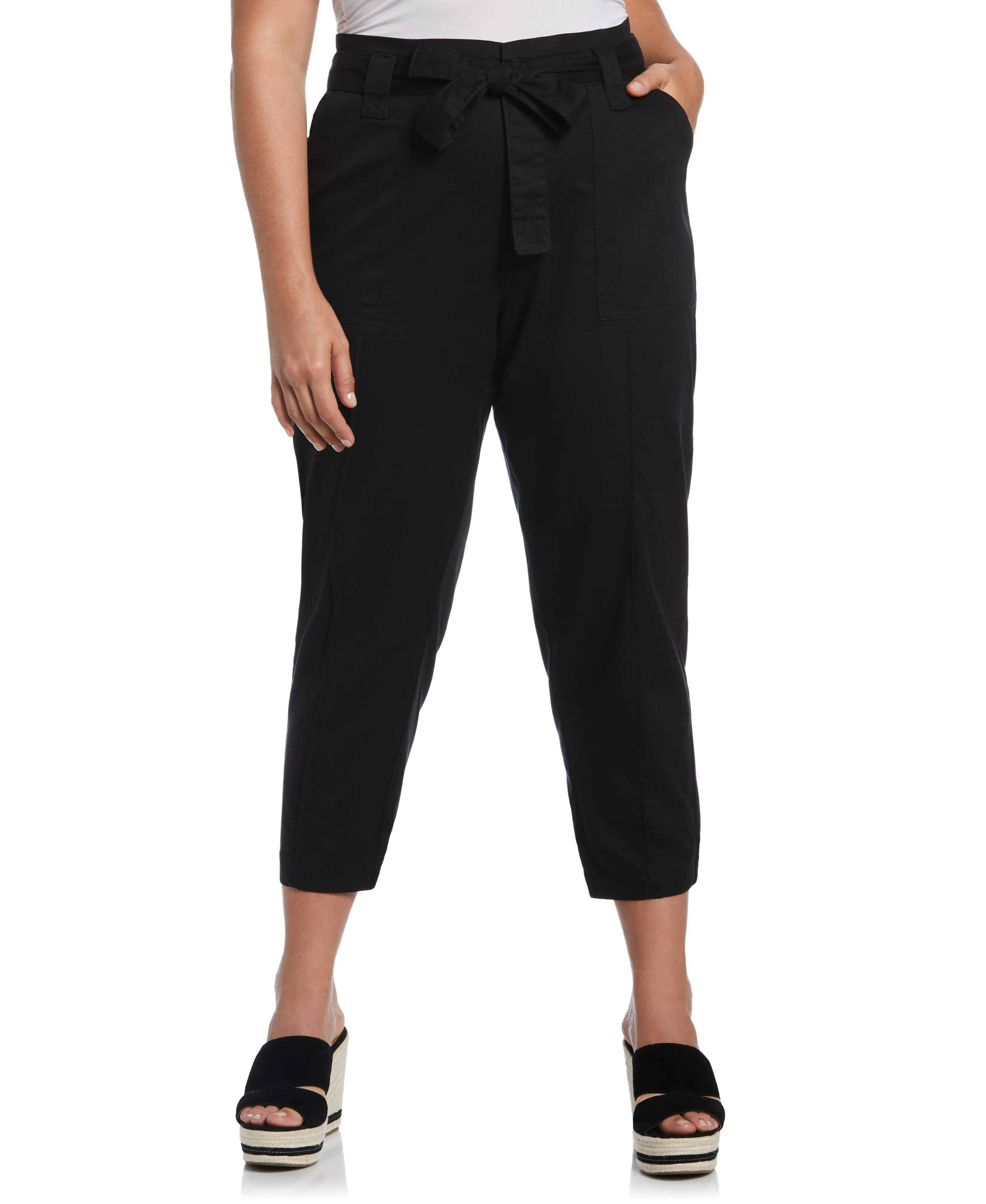 Plus Size Twill Crop Pant with Removable Tie Belt