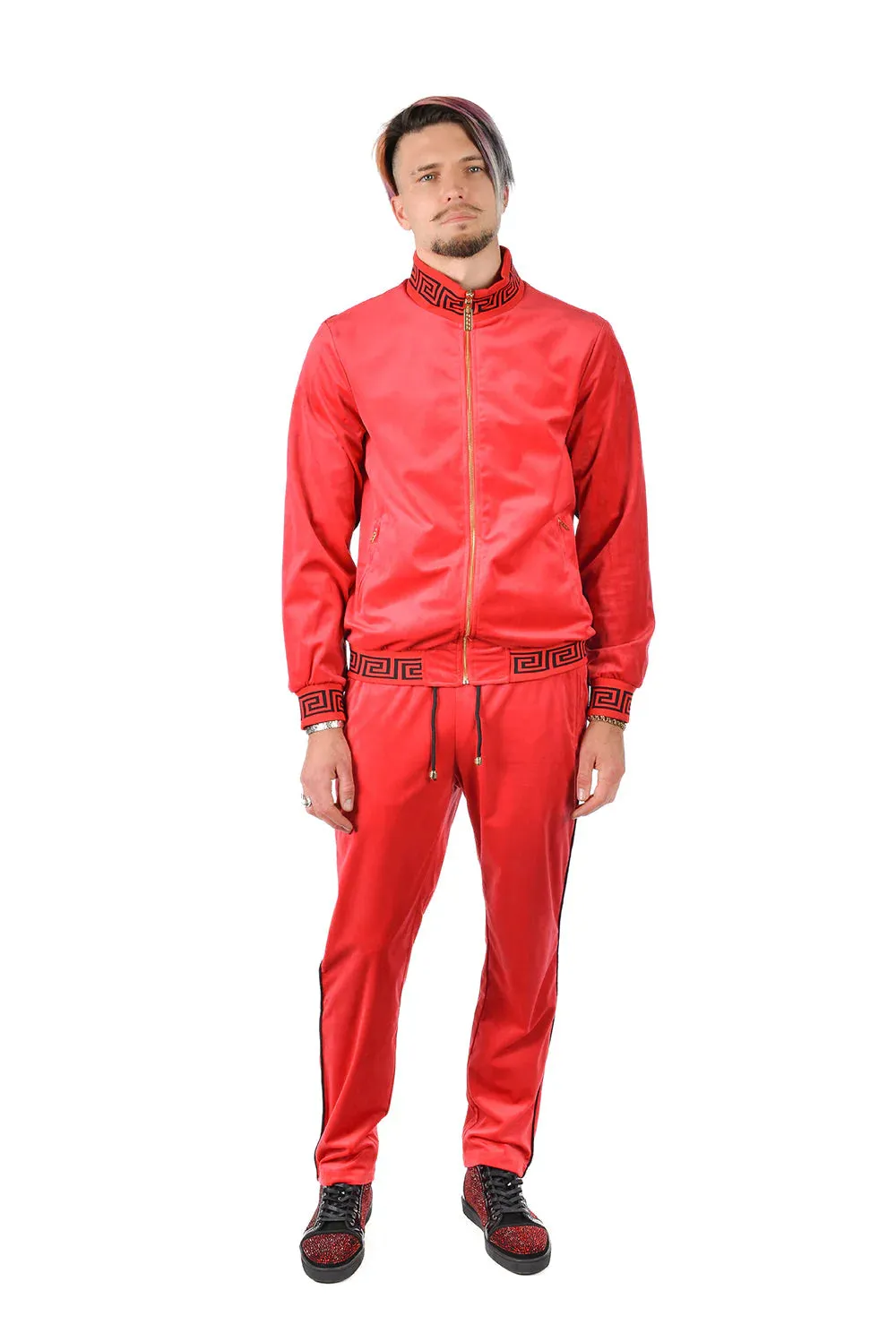 Red Men's Jogging Set Pants and Reversible Jacket Tracksuit Style No: JJ900