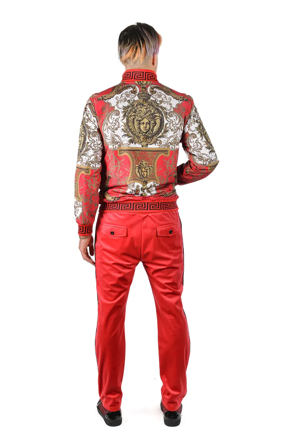 Red Men's Jogging Set Pants and Reversible Jacket Tracksuit Style No: JJ900