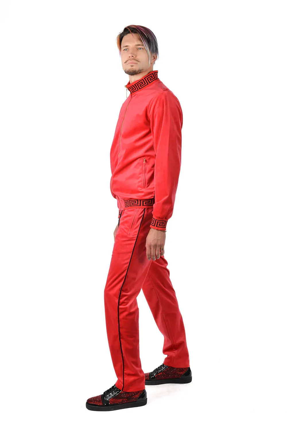 Red Men's Jogging Set Pants and Reversible Jacket Tracksuit Style No: JJ900