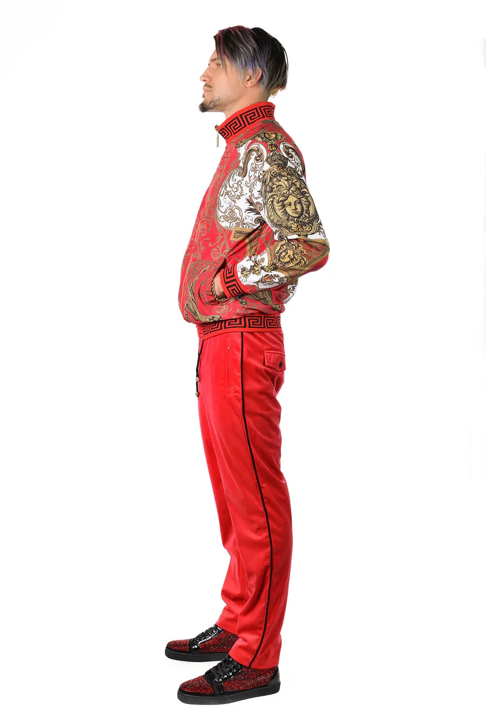 Red Men's Jogging Set Pants and Reversible Jacket Tracksuit Style No: JJ900