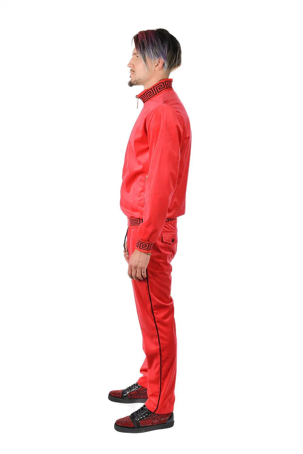 Red Men's Jogging Set Pants and Reversible Jacket Tracksuit Style No: JJ900