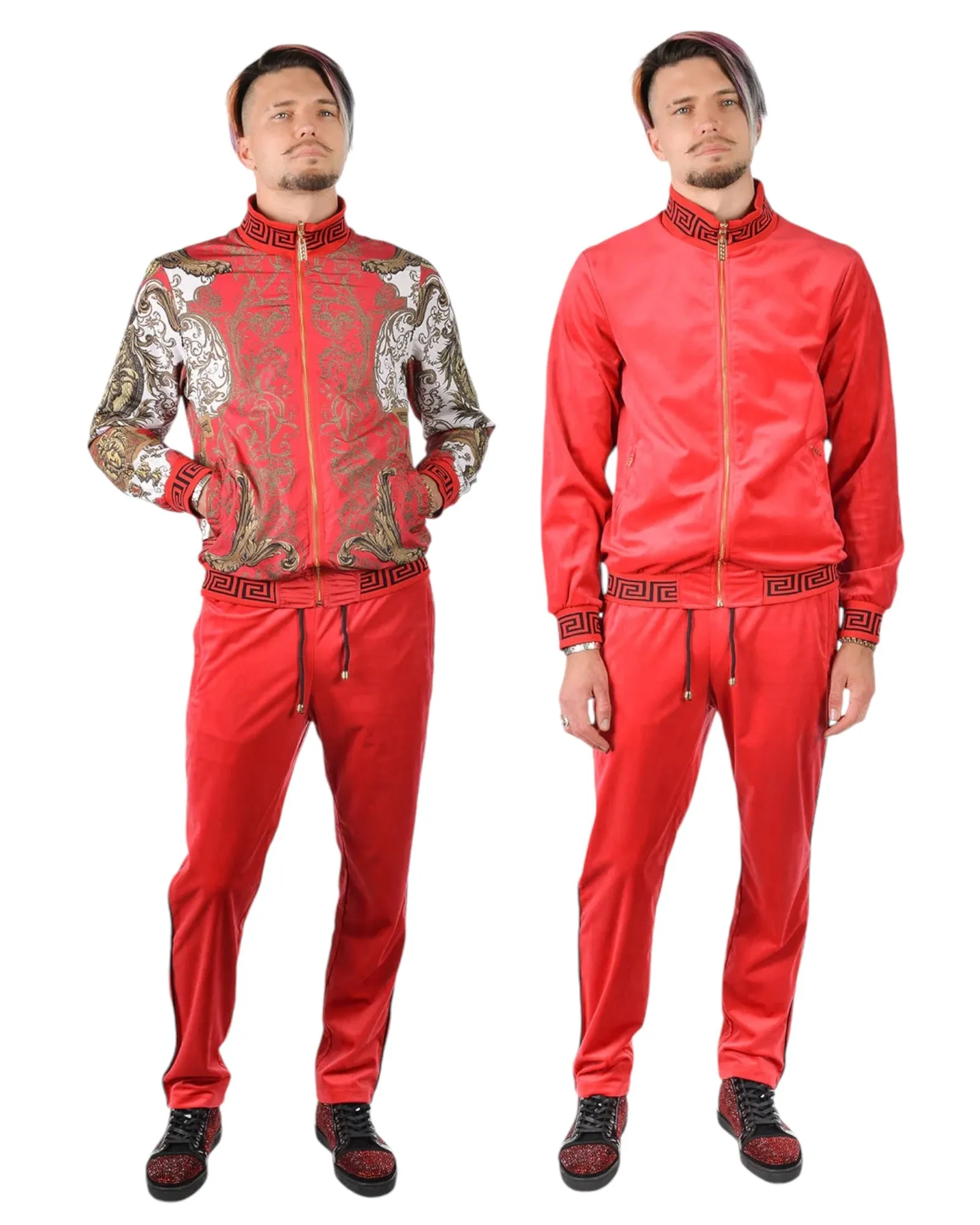 Red Men's Jogging Set Pants and Reversible Jacket Tracksuit Style No: JJ900