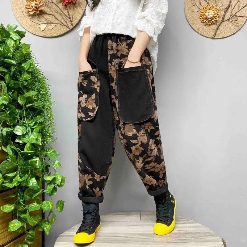 Retro Floral Print Harem Pants