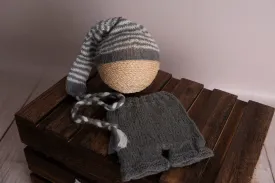 SET Mohair Pants and Striped Sleeping Hat - Gray