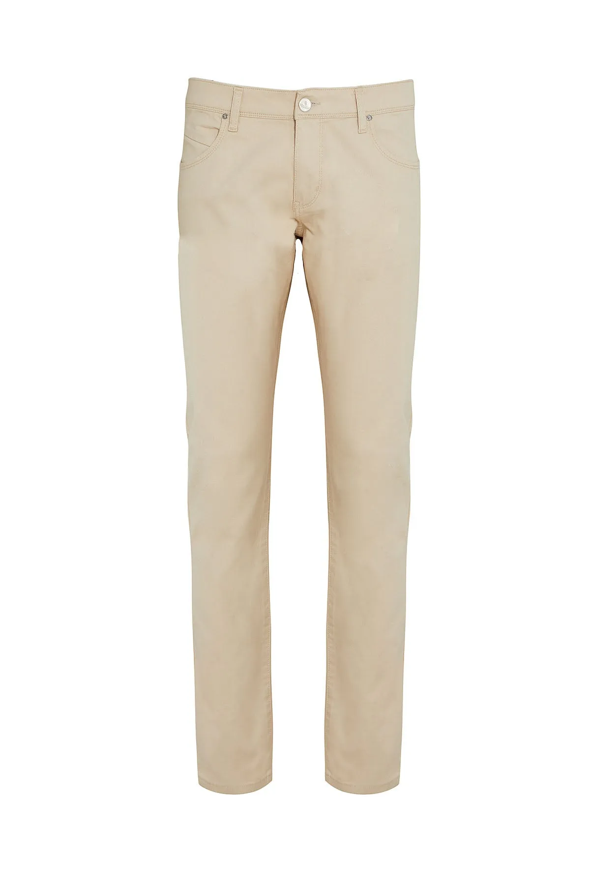 Slim Fit 5 Pocket Low Waist Beige Cotton Casual Pants