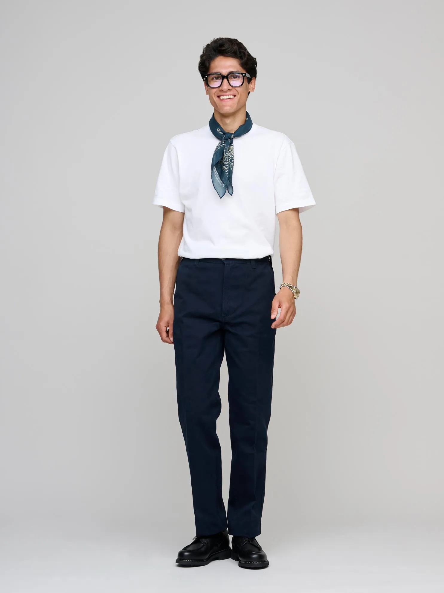 Textured Cotton Flat Front Chino, Navy