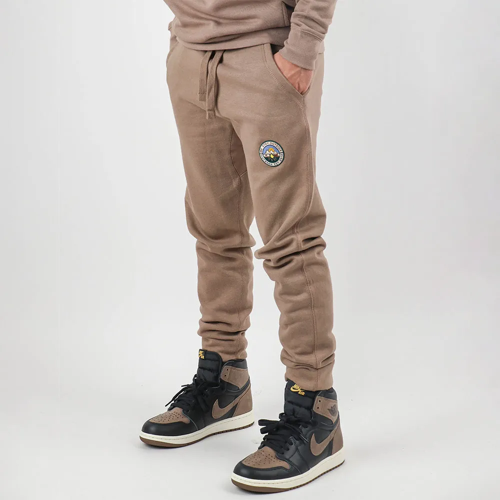 We Stay Outside Embroidered Patch Latte Joggers