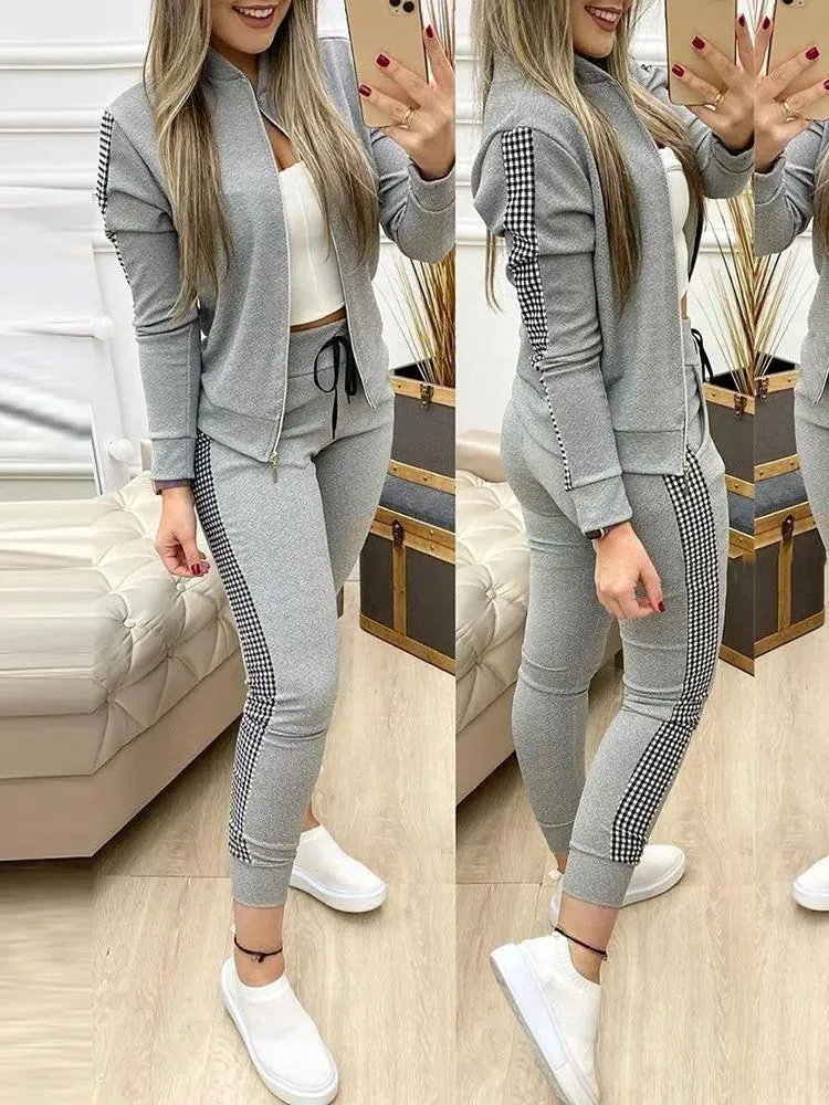 Women 2 Piece Set Outfits Autumn Tracksuit Zipper Top Pants Casual*