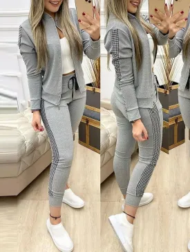 Women 2 Piece Set Outfits Autumn Tracksuit Zipper Top Pants Casual*