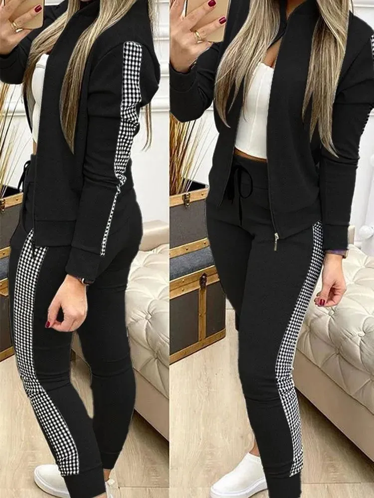 Women 2 Piece Set Outfits Autumn Tracksuit Zipper Top Pants Casual*