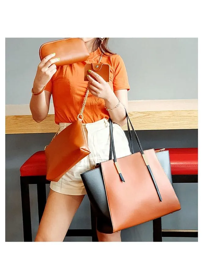 Women Leather Tote Bag Set, 4Pcs One Shoulder Bag One Hand Bag And Two Purses