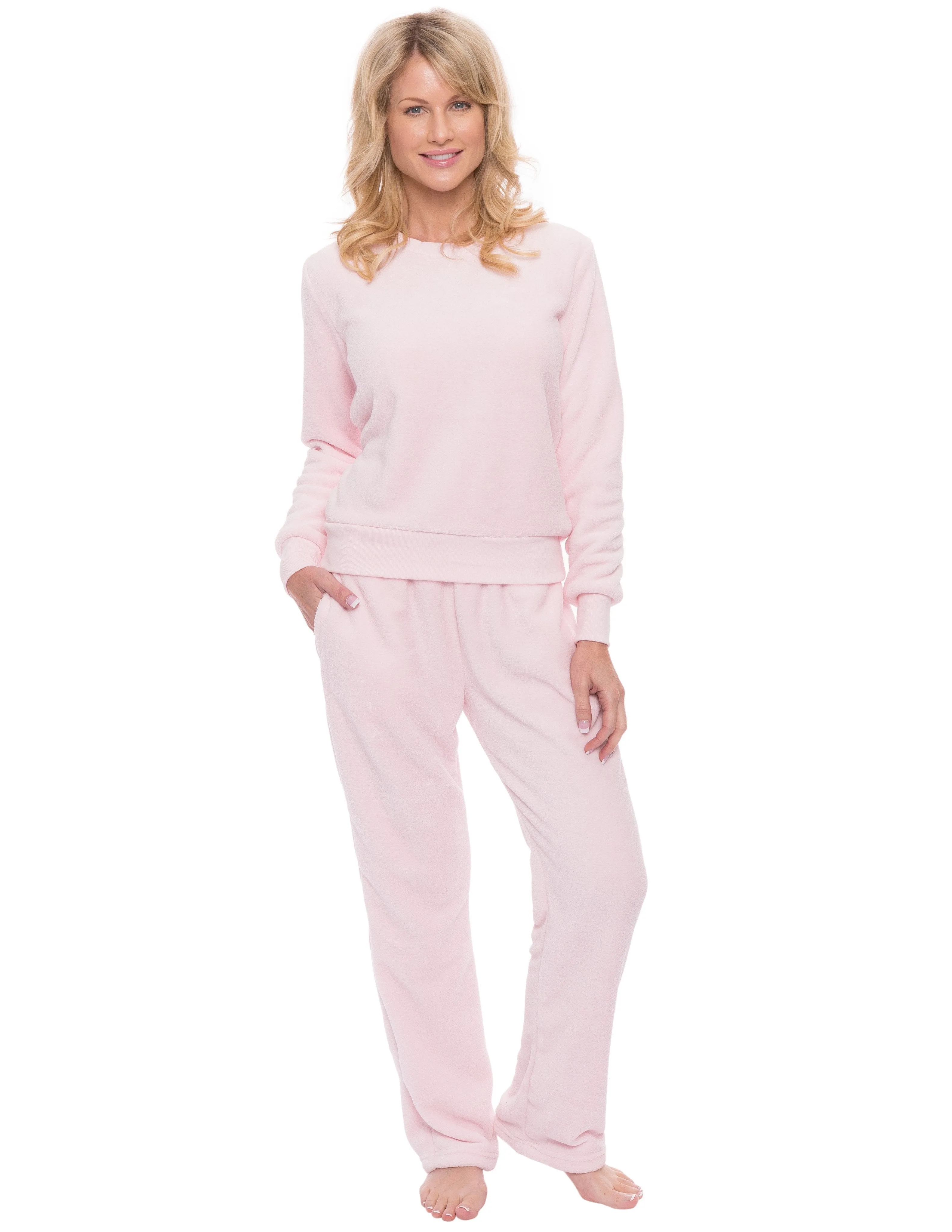 Womens Coral Fleece Lounge Set - Light Pink